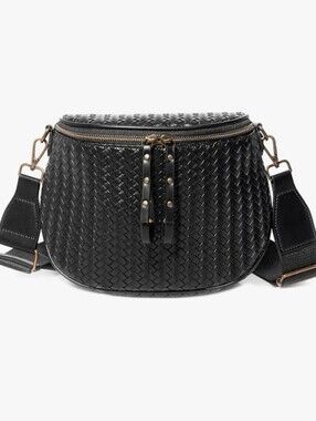 NIB Black Woven Faux Leather Bag Purse